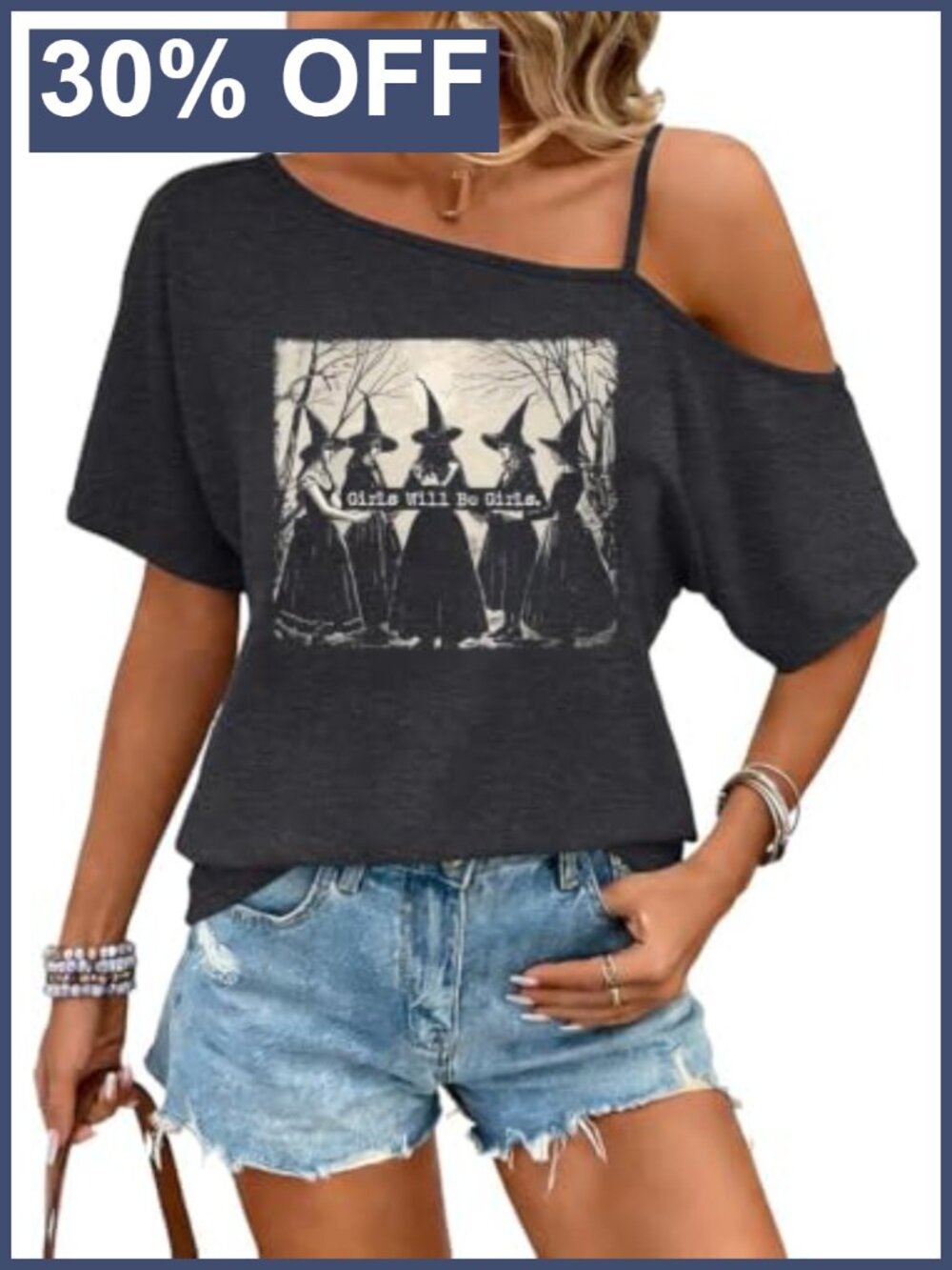 Off Shoulder Halloween Pumpkin Graphic Tee Short Sleeve Fall Cotton Blend